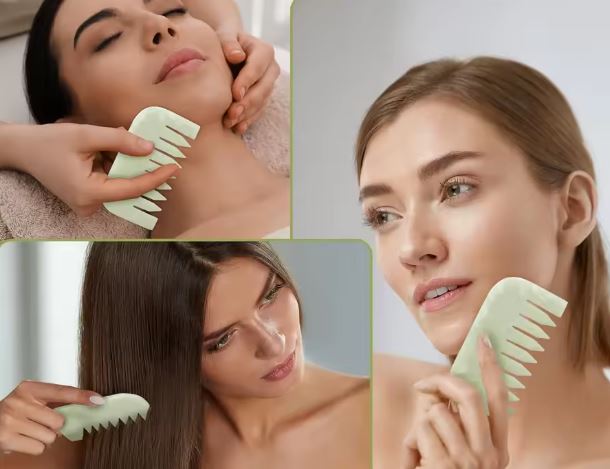 Masque Facial en Jade pour les yeux, masseur rafraîchissant pour le sommeil, Masque Facial et Peigne