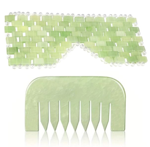 Masque Facial en Jade pour les yeux, masseur rafraîchissant pour le sommeil, Masque Facial et Peigne