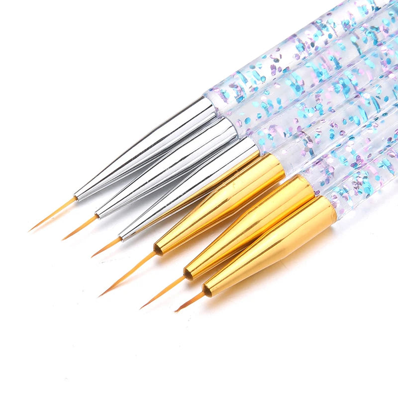 Set de 3 Stylos Pinceaux Nail Art en Acrylique – Lignes Fines, Dessin 3D et Gel UV