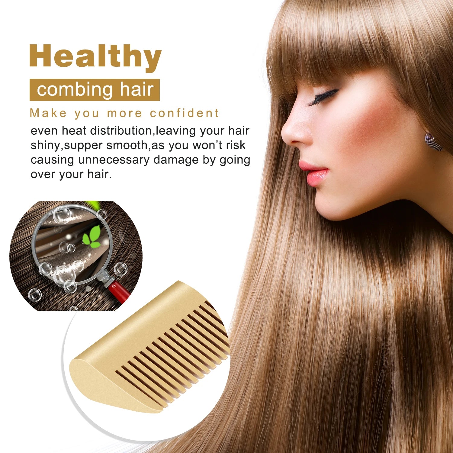 Peigne Chauffant Électrique 2 en 1 – Brosse Lissante & Fer à Lisser