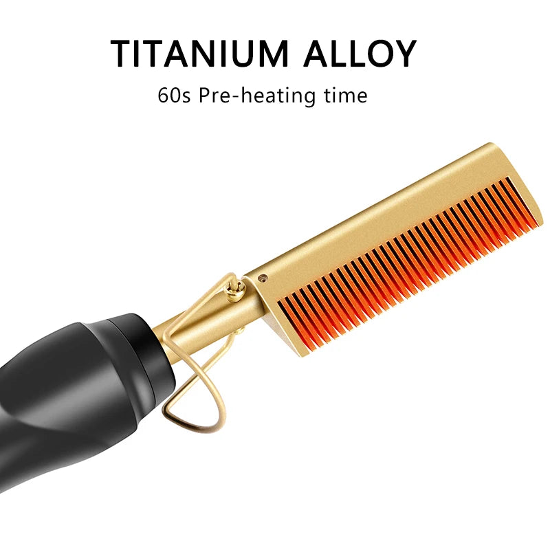 Peigne Chauffant Électrique 2 en 1 – Brosse Lissante & Fer à Lisser