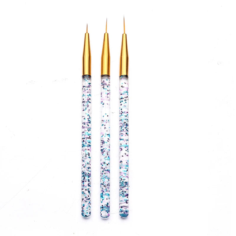 Set de 3 Stylos Pinceaux Nail Art en Acrylique – Lignes Fines, Dessin 3D et Gel UV