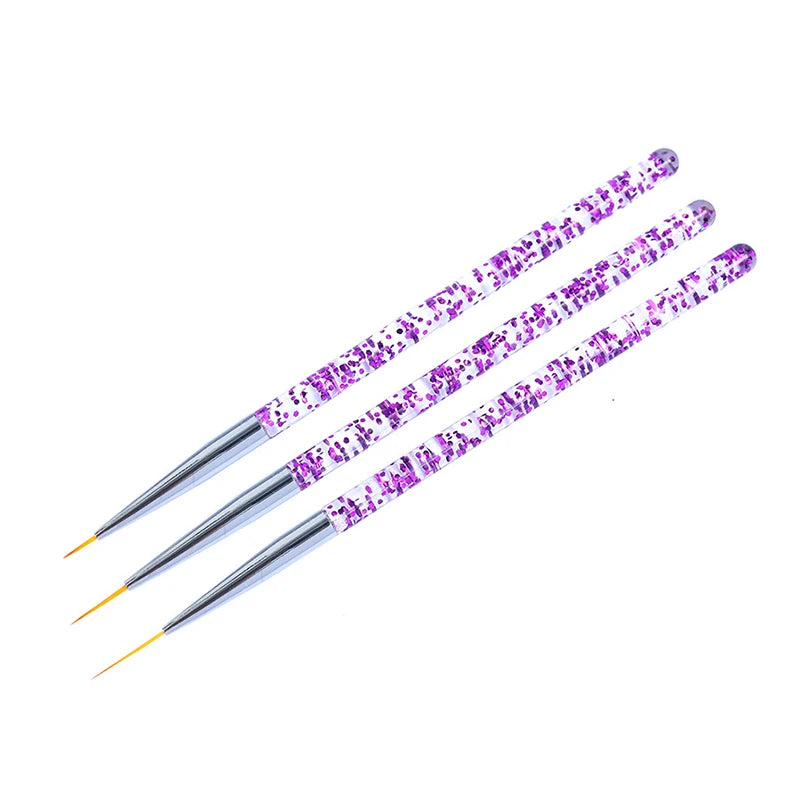 Set de 3 Stylos Pinceaux Nail Art en Acrylique – Lignes Fines, Dessin 3D et Gel UV