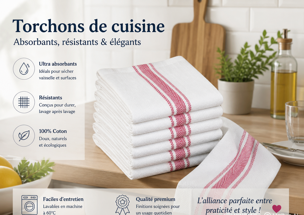 Lot de 6/8 Chiffons de Table Rayés Bicolores – Torchons de Cuisine Minimalistes en Coton Tricoté pour Nettoyage & Essuyage 45cm x 62cm