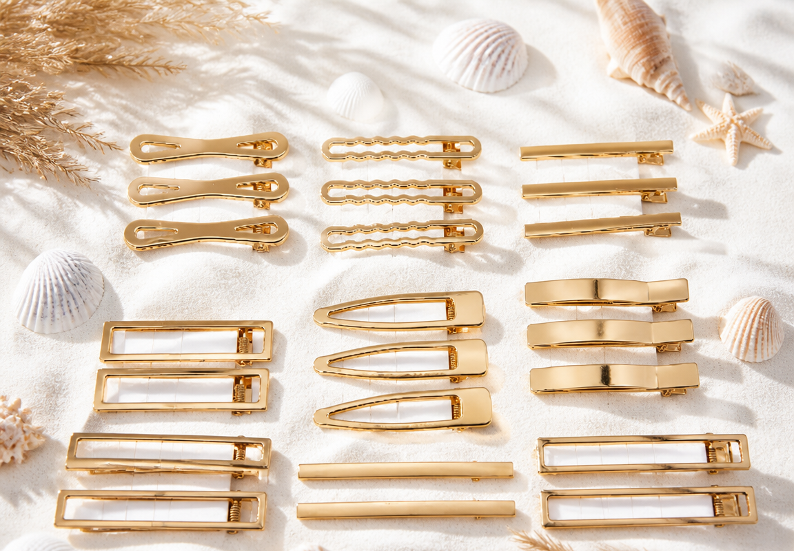 Set de 3 Pinces à Cheveux Métal Doré Style Coréen – Barrettes Ajourées pour Frange, Mèches & Coiffure Quotidienne