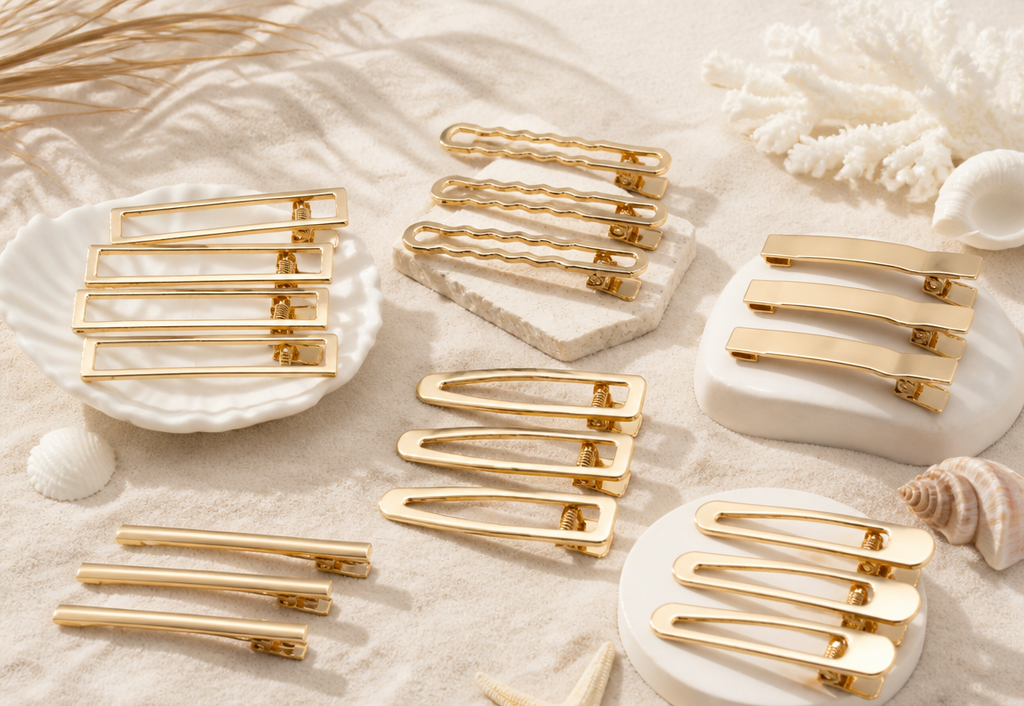 Set de 3 Pinces à Cheveux Métal Doré Style Coréen – Barrettes Ajourées pour Frange, Mèches & Coiffure Quotidienne
