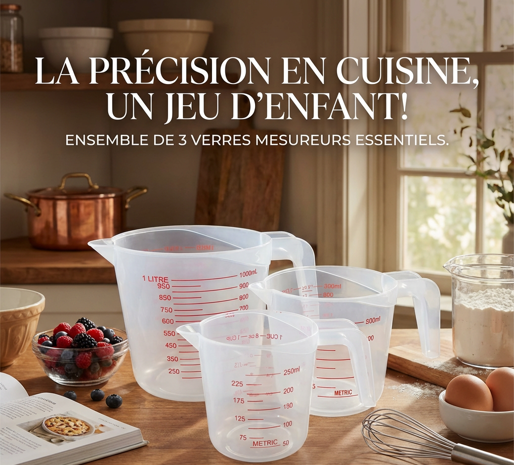 Set de 3 Tasses à Mesurer 250/500/1000 ml – Précision & Polyvalence