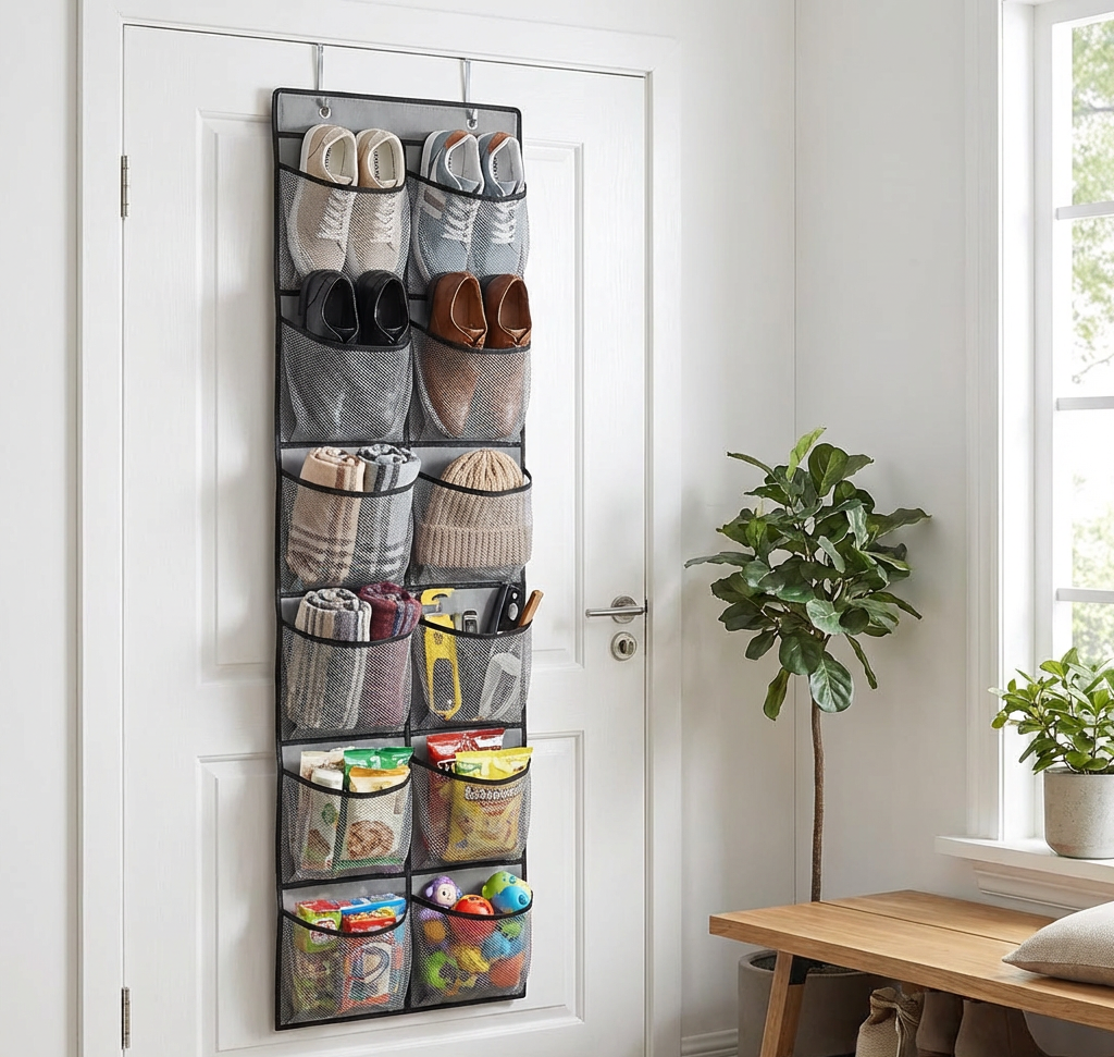 Organisateur de Chaussures Suspendu 12 Poches – Rangement Portable Transparent