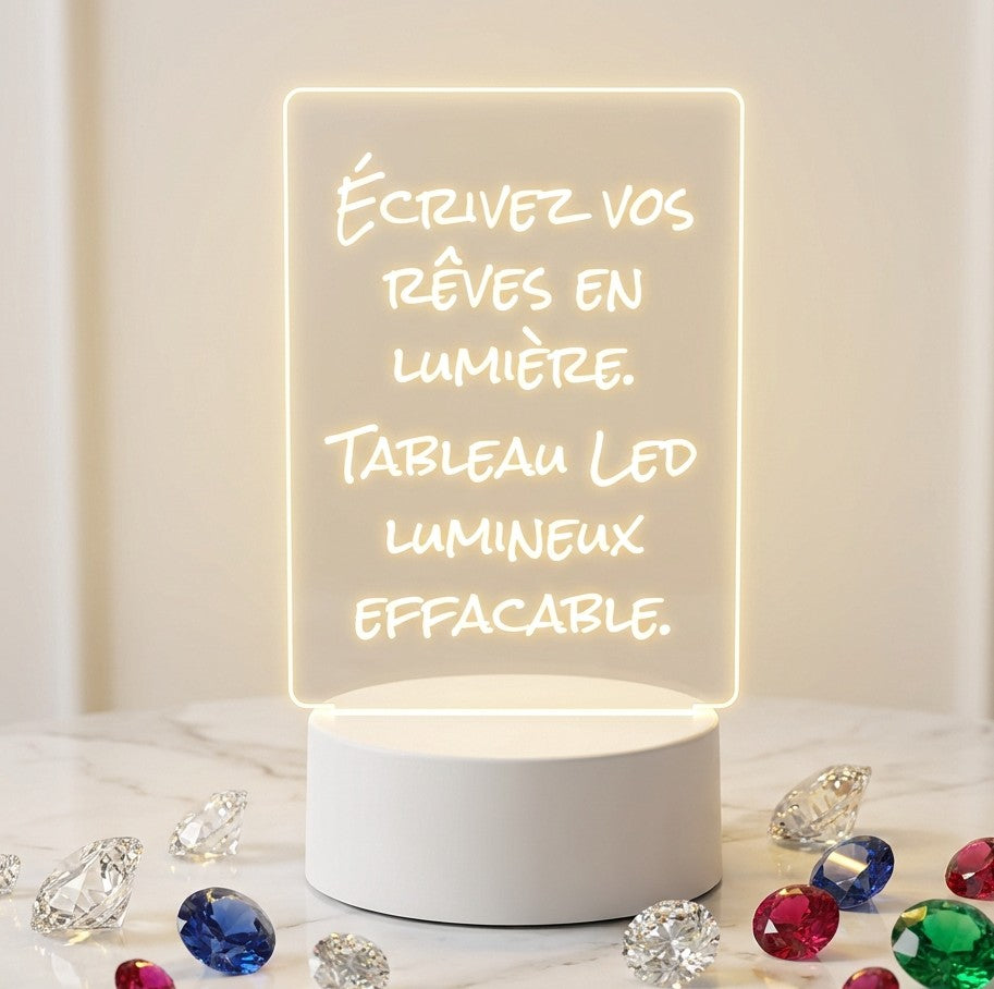 Tableau LED Lumineux Effaçable – Veilleuse USB Design & Mémo Créatif