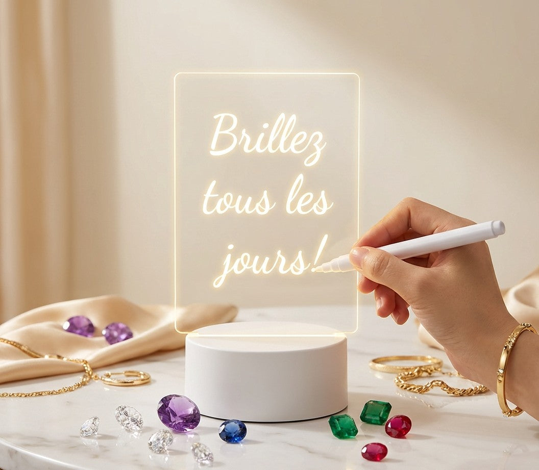 Tableau LED Lumineux Effaçable – Veilleuse USB Design & Mémo Créatif