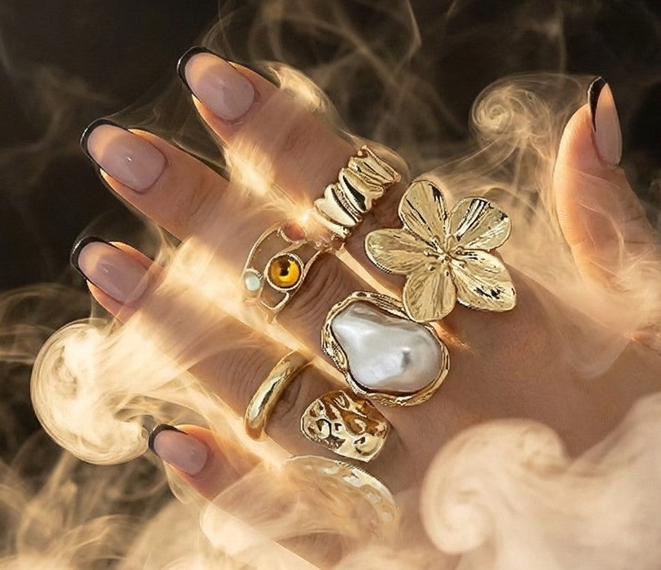 Bague Fleur Métal Irrégulière – Style Baroque & Perle Imitation