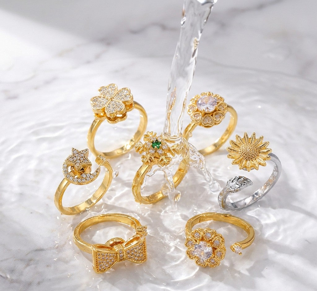 Bague Spinner Trèfle de Luxe – Anti-Stress Couleur Or 18K