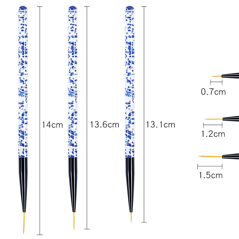 Set de 3 Stylos Pinceaux Nail Art en Acrylique – Lignes Fines, Dessin 3D et Gel UV