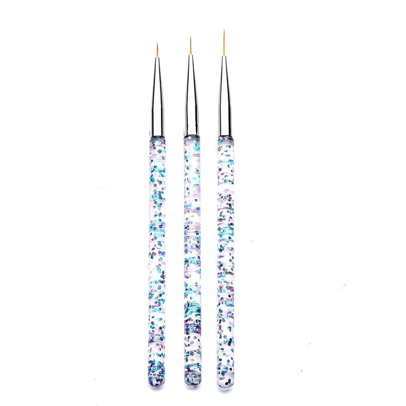 Set de 3 Stylos Pinceaux Nail Art en Acrylique – Lignes Fines, Dessin 3D et Gel UV