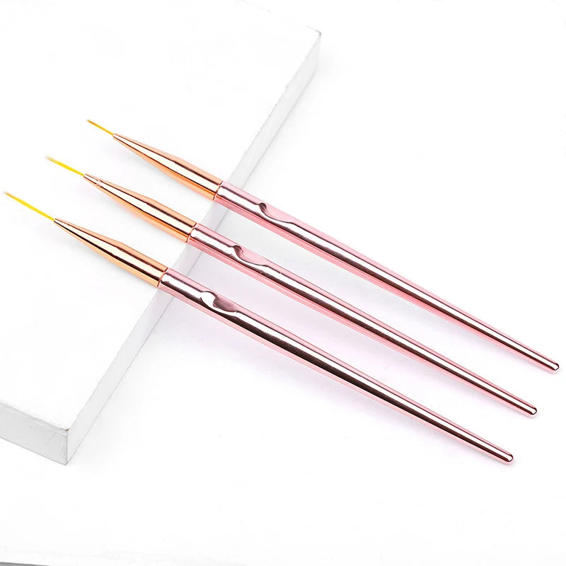 Set de 3 Stylos Pinceaux Nail Art en Acrylique – Lignes Fines, Dessin 3D et Gel UV