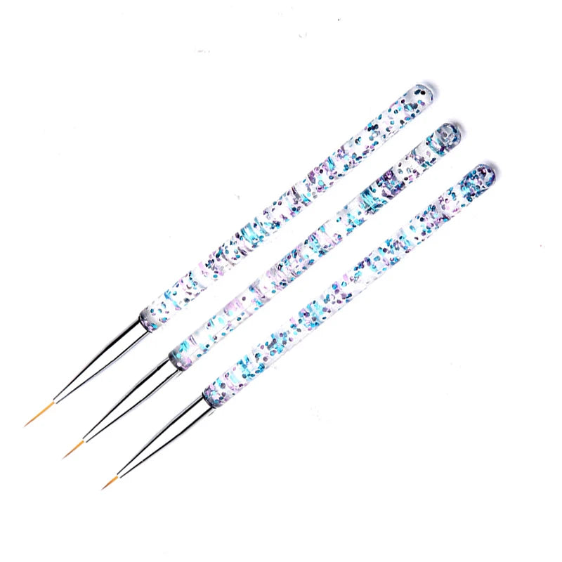 Set de 3 Stylos Pinceaux Nail Art en Acrylique – Lignes Fines, Dessin 3D et Gel UV