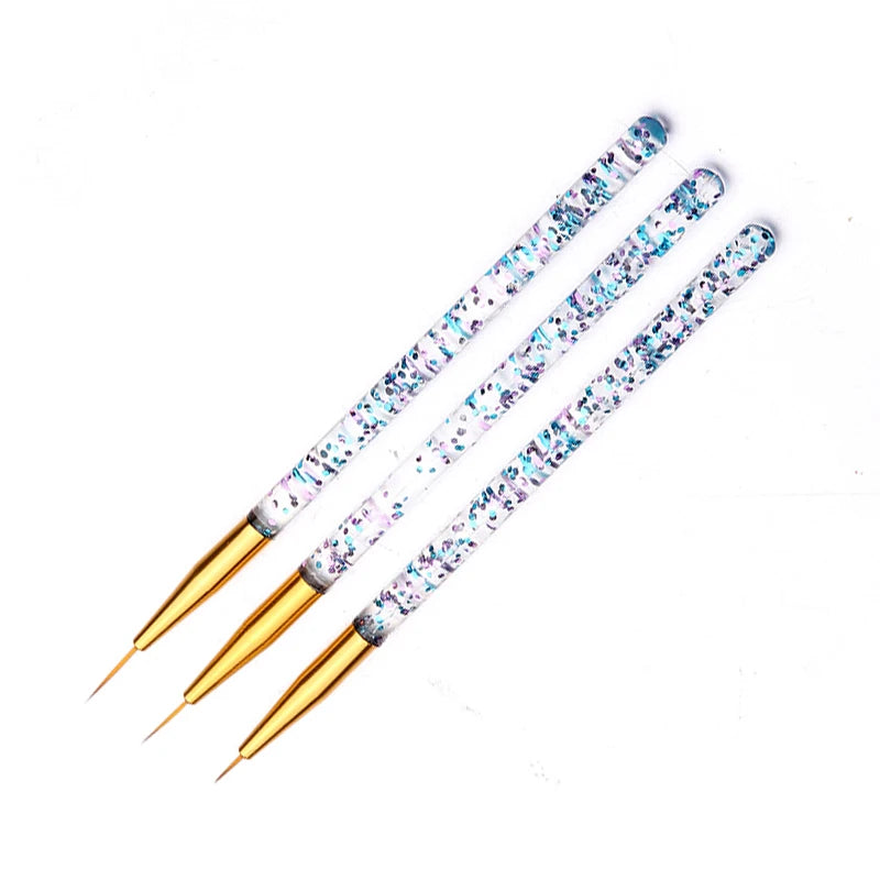 Set de 3 Stylos Pinceaux Nail Art en Acrylique – Lignes Fines, Dessin 3D et Gel UV