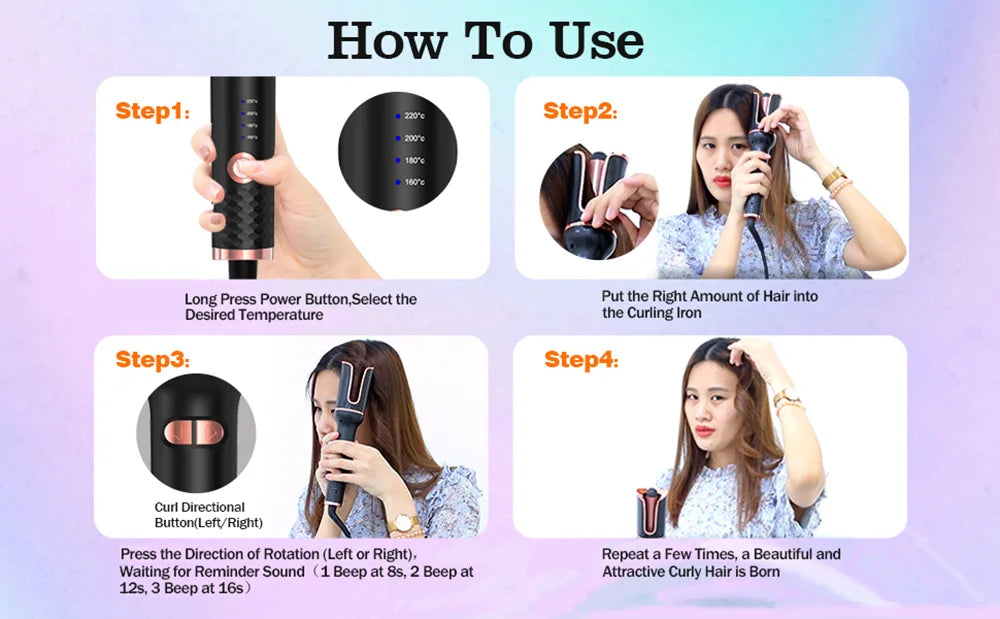 Bigoudi en Céramique Rotatif Automatique Fer à Friser Outil de Coiffure