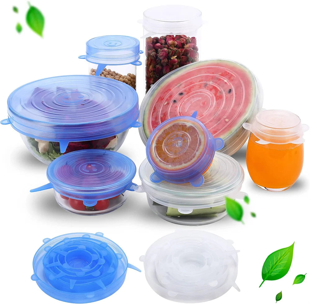 Ensemble de 6 Couvercles de Conservation en Silicone Alimentaire – Réutilisables, Hermétiques et Universels
