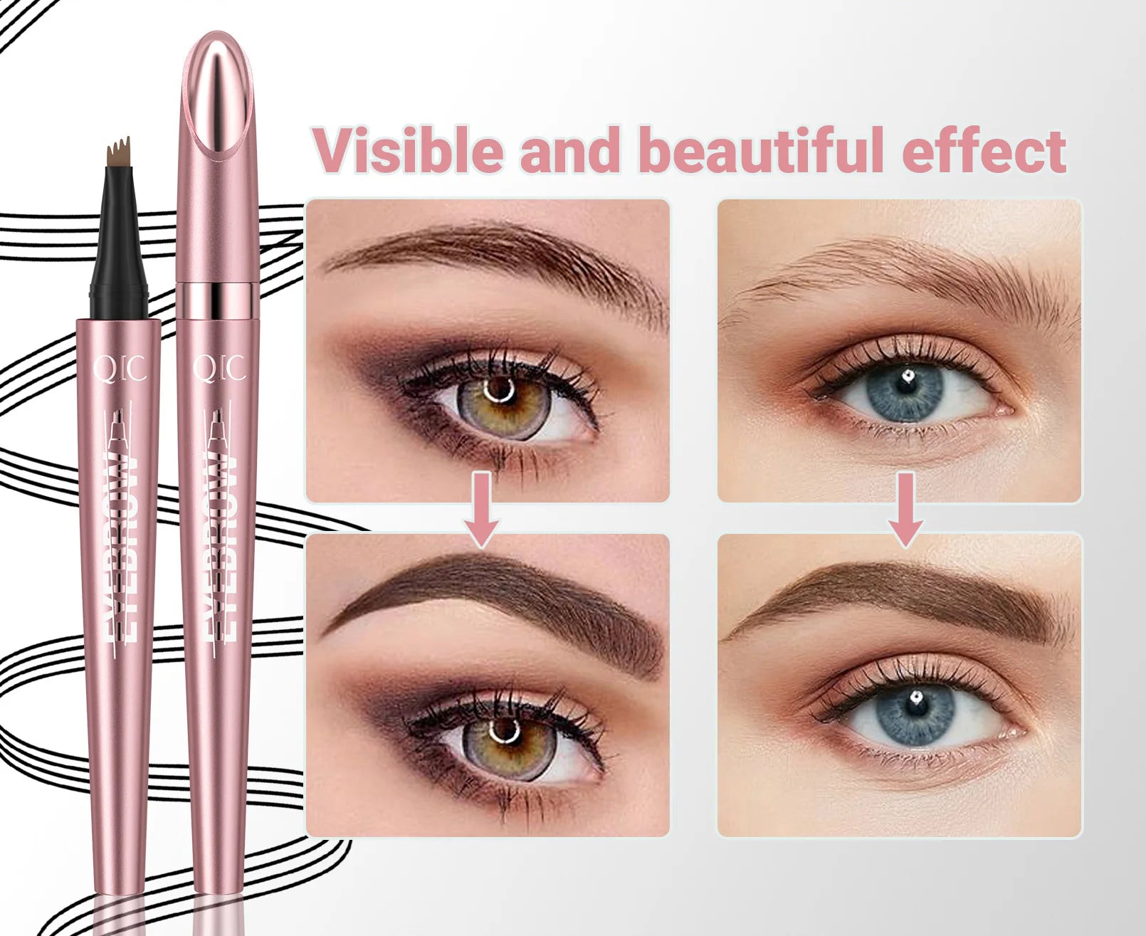 Crayon à Sourcils Magique 4 Fourchettes – Microblading 3D, Imperméable & Couleur Naturelle