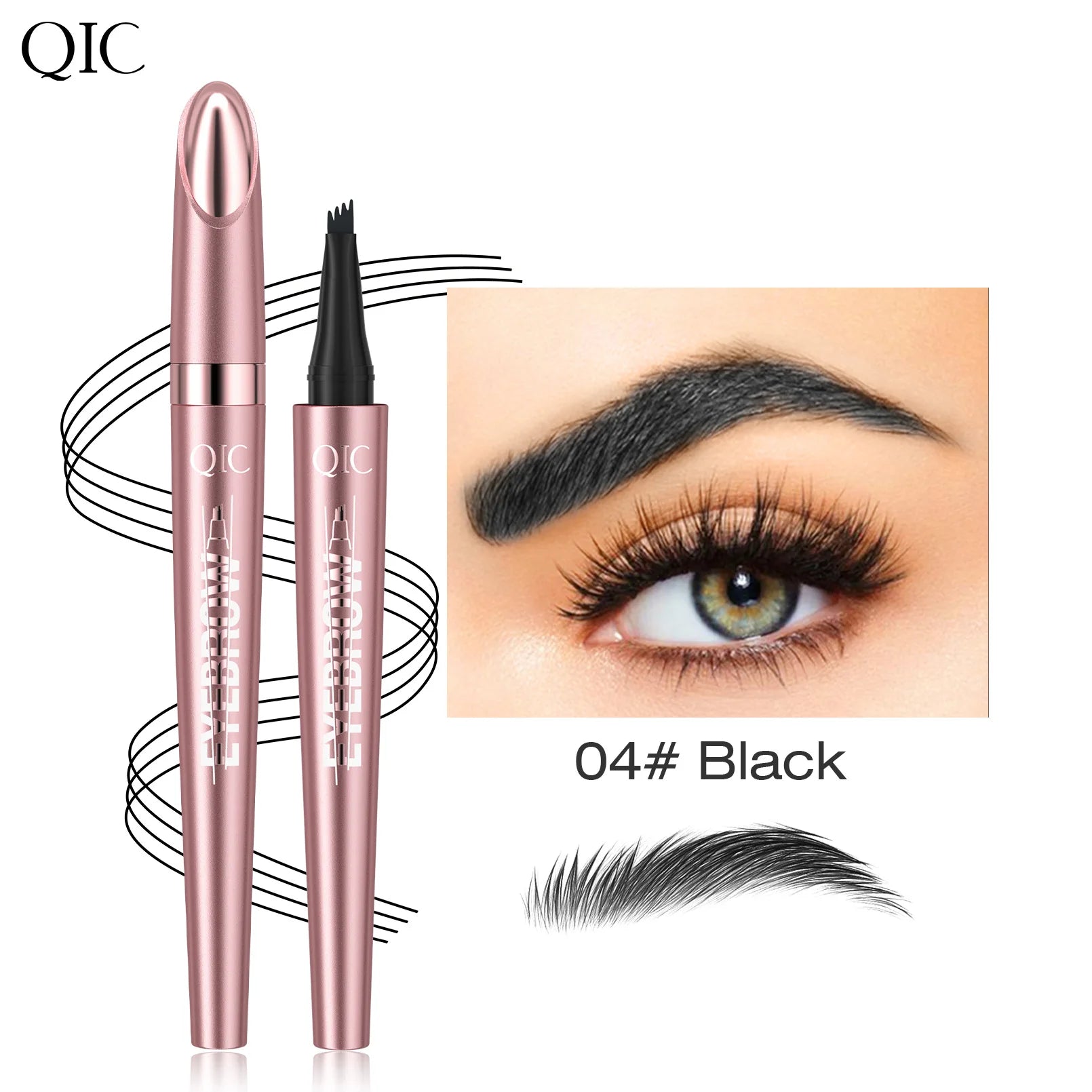 Crayon à Sourcils Magique 4 Fourchettes – Microblading 3D, Imperméable & Couleur Naturelle