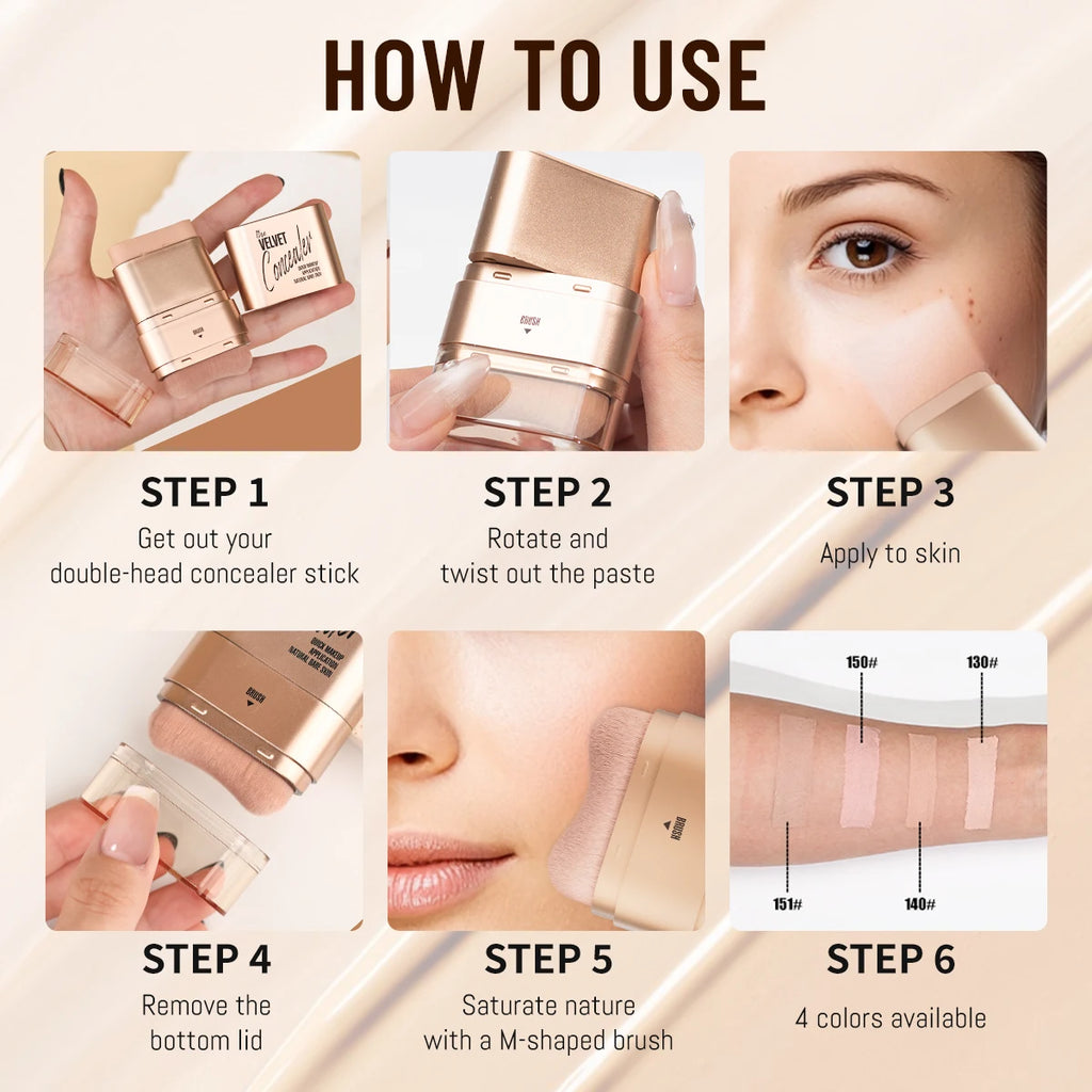 Bâton Correcteur & Fond de Teint 2 en 1 – Couvre-Cernes, Imperméable & Maquillage Impeccable