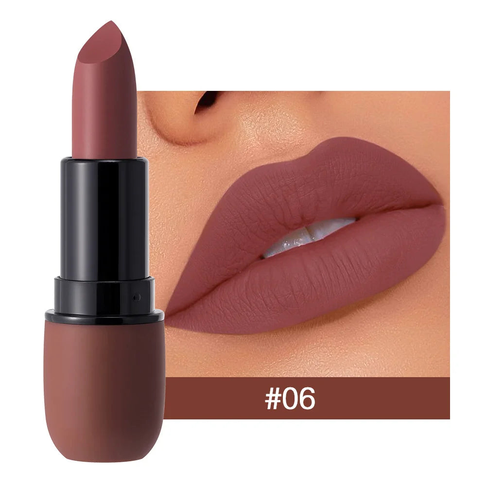 Rouge à Lèvres Mat 6 Couleurs – Velours, Imperméable & Longue Durée
