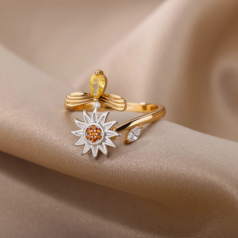 Bague Spinner Trèfle de Luxe – Anti-Stress Couleur Or 18K