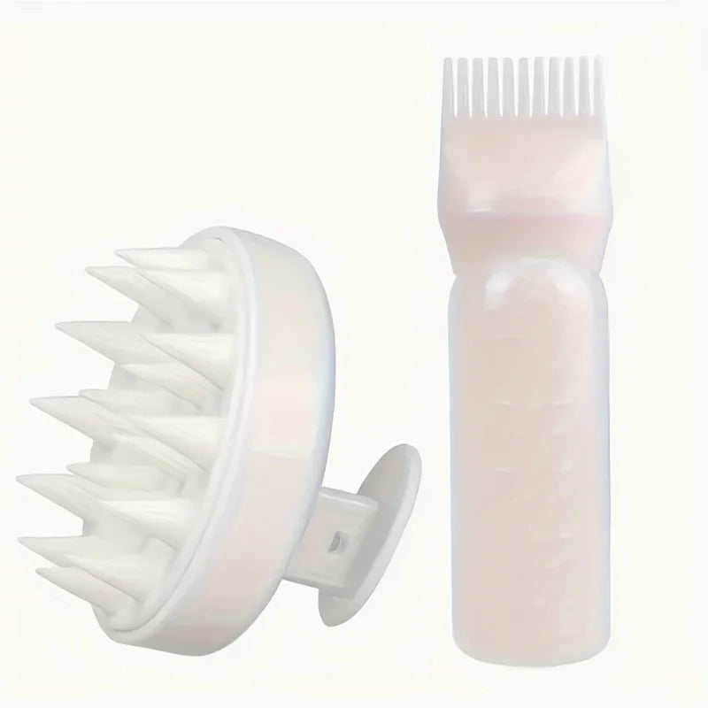 Ensemble Peigne en Silicone, Applicateur d’Huile Capillaire et Brosse de Massage – 2 pièces, Outils Professionnels pour Salon de Coiffure ou Domicile