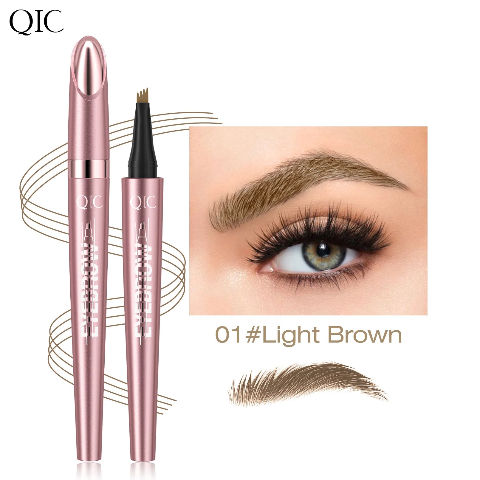 Crayon à Sourcils Magique 4 Fourchettes – Microblading 3D, Imperméable & Couleur Naturelle
