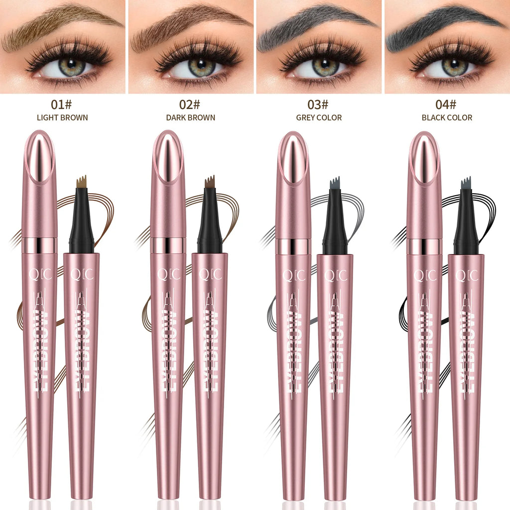 Crayon à Sourcils Magique 4 Fourchettes – Microblading 3D, Imperméable & Couleur Naturelle