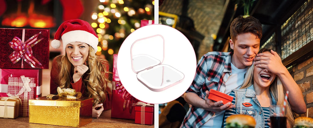Miroir Compact LED Rechargeable et Pliable – Grossissement 1X/2X, Double Face, Format Poche