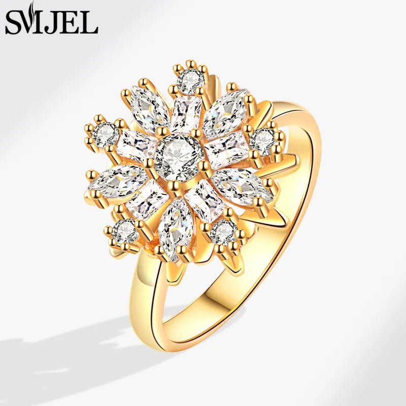 Bague Spinner en Cristal – Papillon & Tournesol, Bague Anti-Anxiété Rotative pour Femme, Bijoux Tendance
