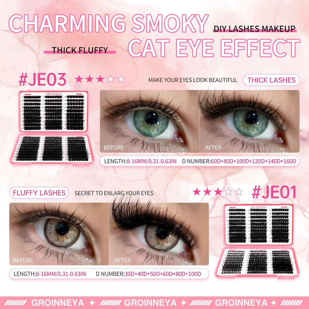 Cils Individuels DIY Effet œil de Chat, Volume Moelleux, Plateau Mixte