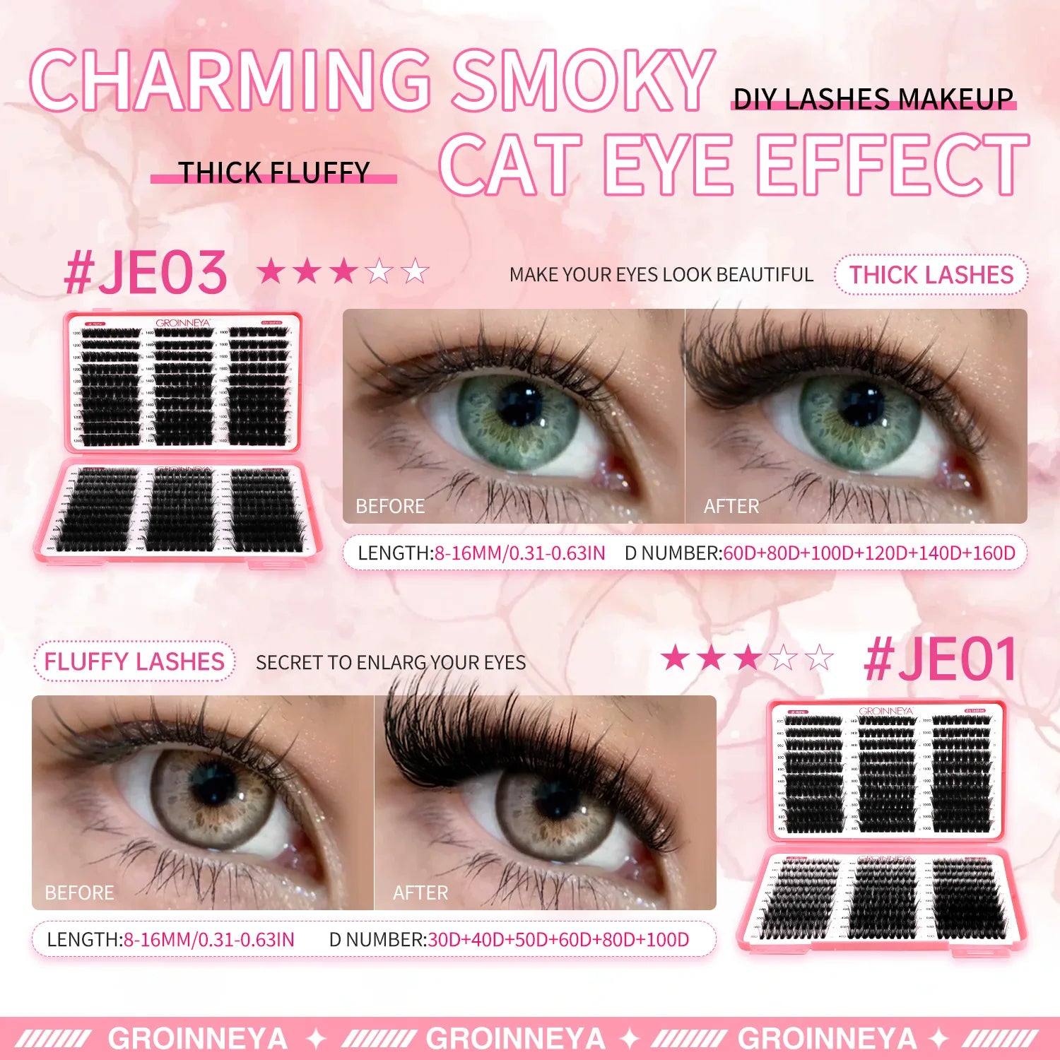 Cils Individuels DIY Effet œil de Chat, Volume Moelleux, Plateau Mixte
