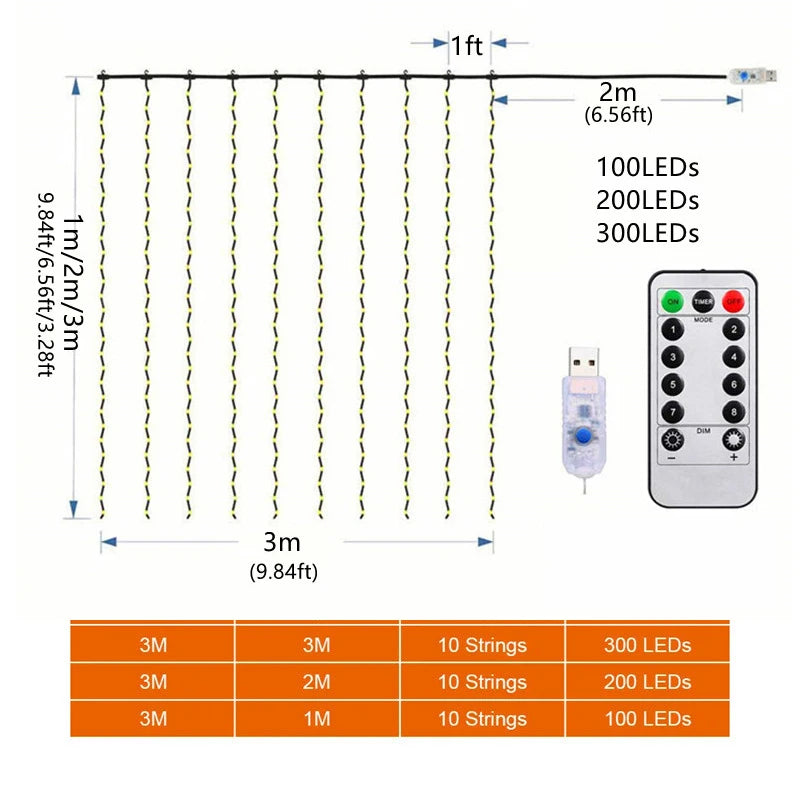 Rideau Lumineux LED à Fil de Cuivre – 8 Modes avec Télécommande USB