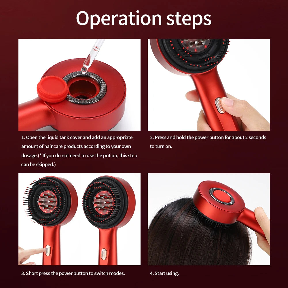 Peigne de Massage Électrique à Vibrations – Thérapie Lumière Rouge & Croissance des Cheveux - USB Inclus