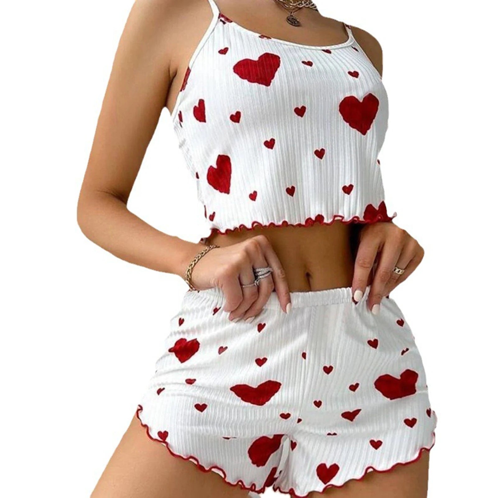 Ensemble de Pyjamas d’Amour pour Femmes – Vêtements de Nuit Courts 2 Pièces, Doux et Respirant