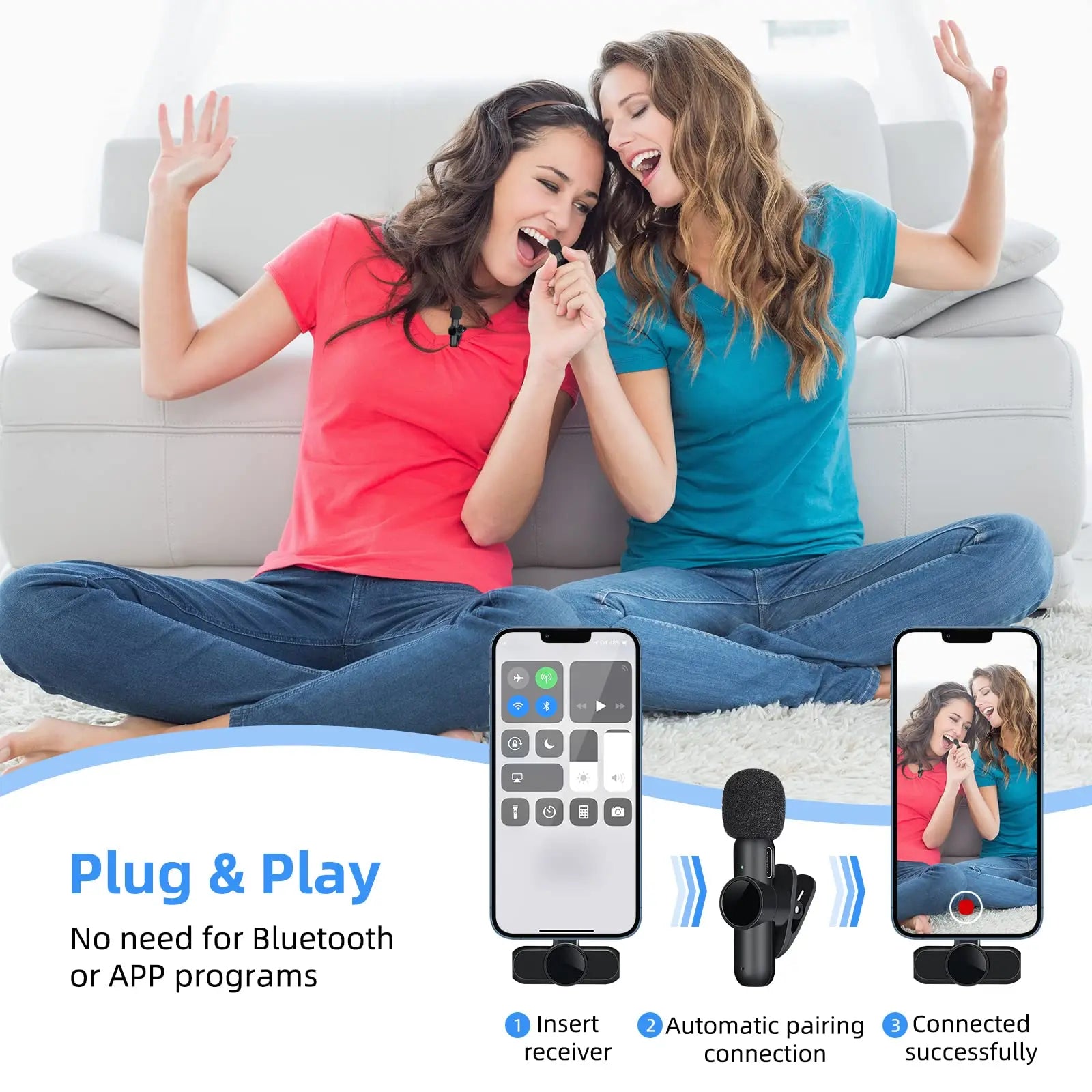 Microphone Lavallière sans fil 2.4G – Audio et Vidéo Haute Qualité
