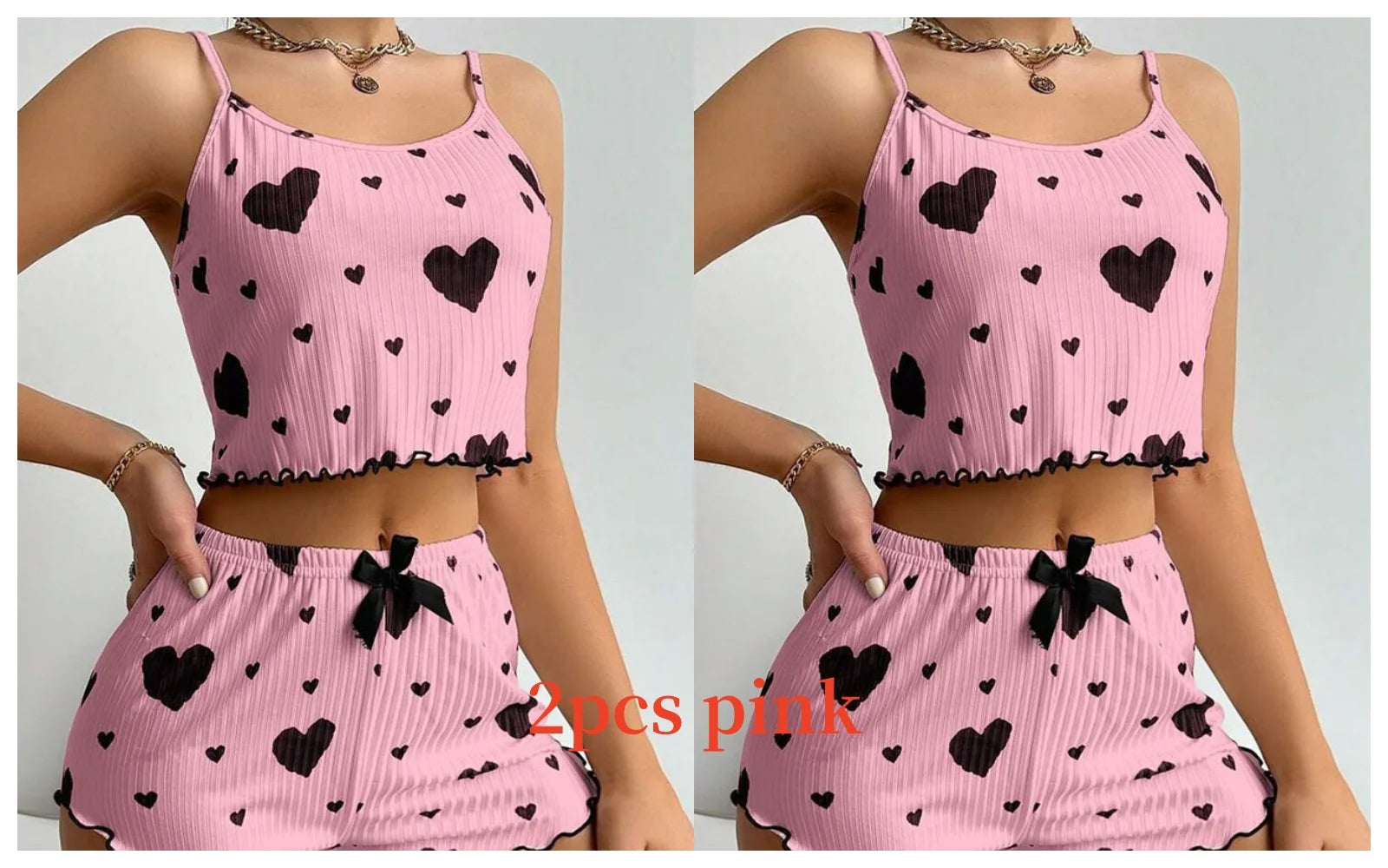 Ensemble de Pyjamas d’Amour pour Femmes – Vêtements de Nuit Courts 2 Pièces, Doux et Respirant