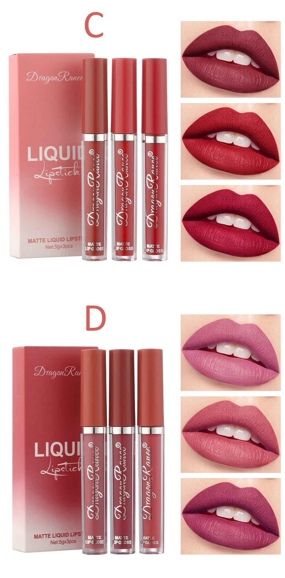 Ensemble de 3 Rouges à Lèvres Liquides – Longue Tenue & Waterproof