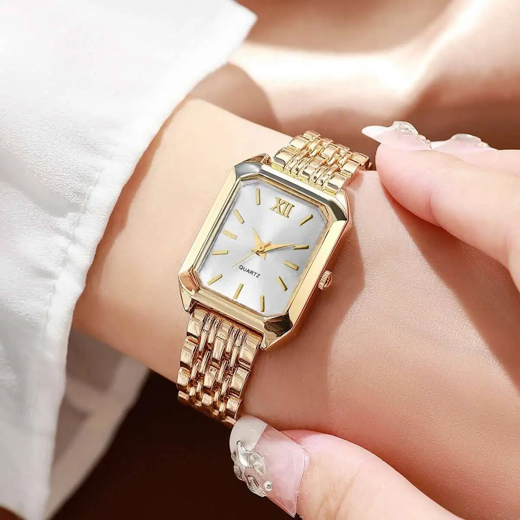 Montre à Quartz Rectangulaire pour Femmes – Bracelet Analogique de Luxe