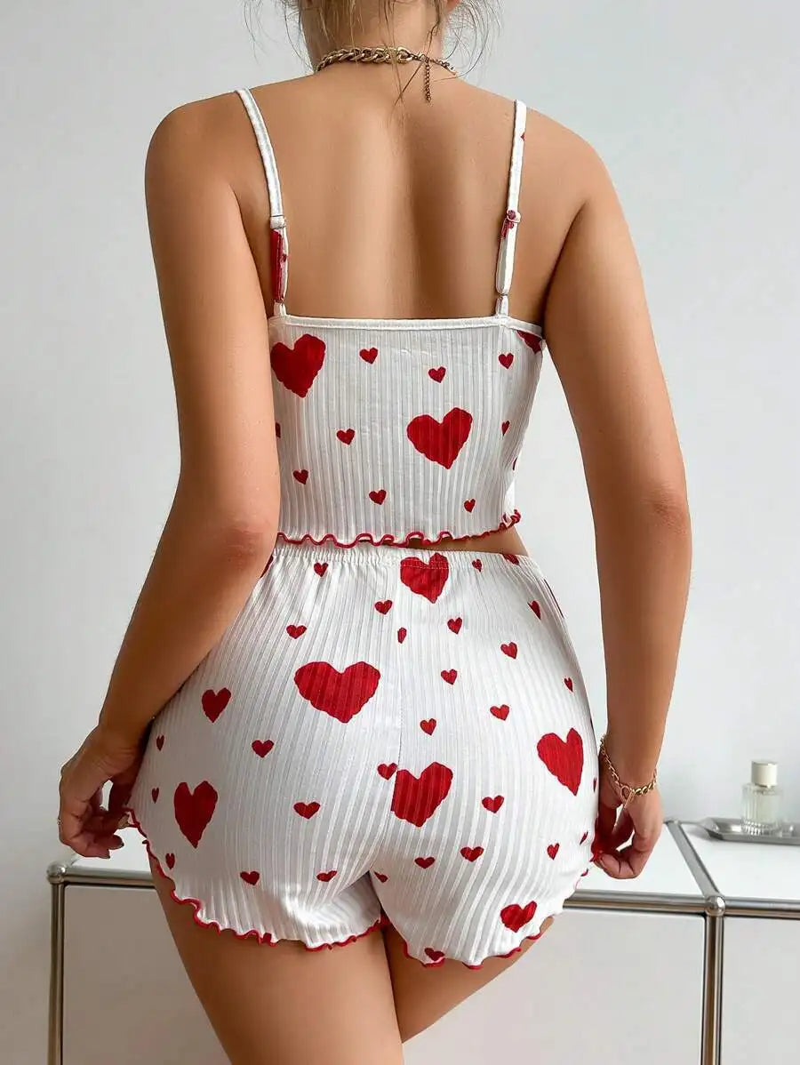 Ensemble de Pyjamas d’Amour pour Femmes – Vêtements de Nuit Courts 2 Pièces, Doux et Respirant