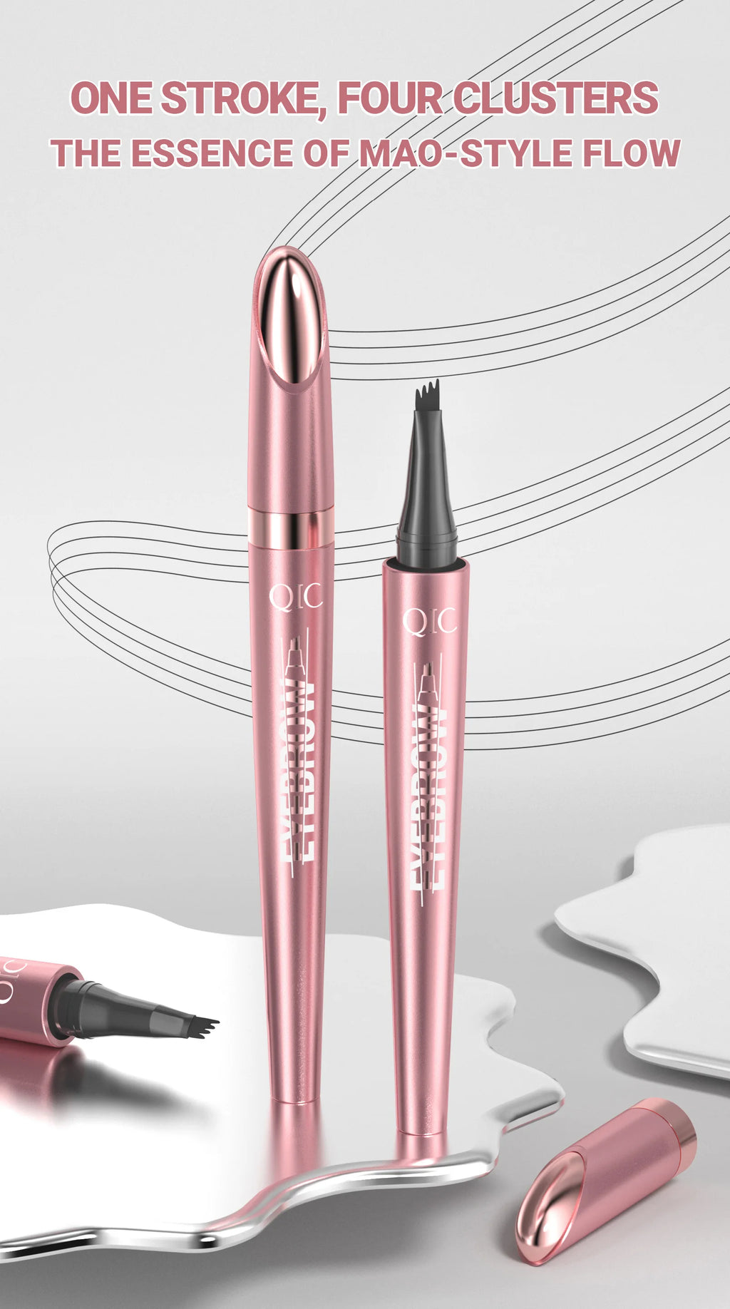 Crayon à Sourcils Magique 4 Fourchettes – Microblading 3D, Imperméable & Couleur Naturelle