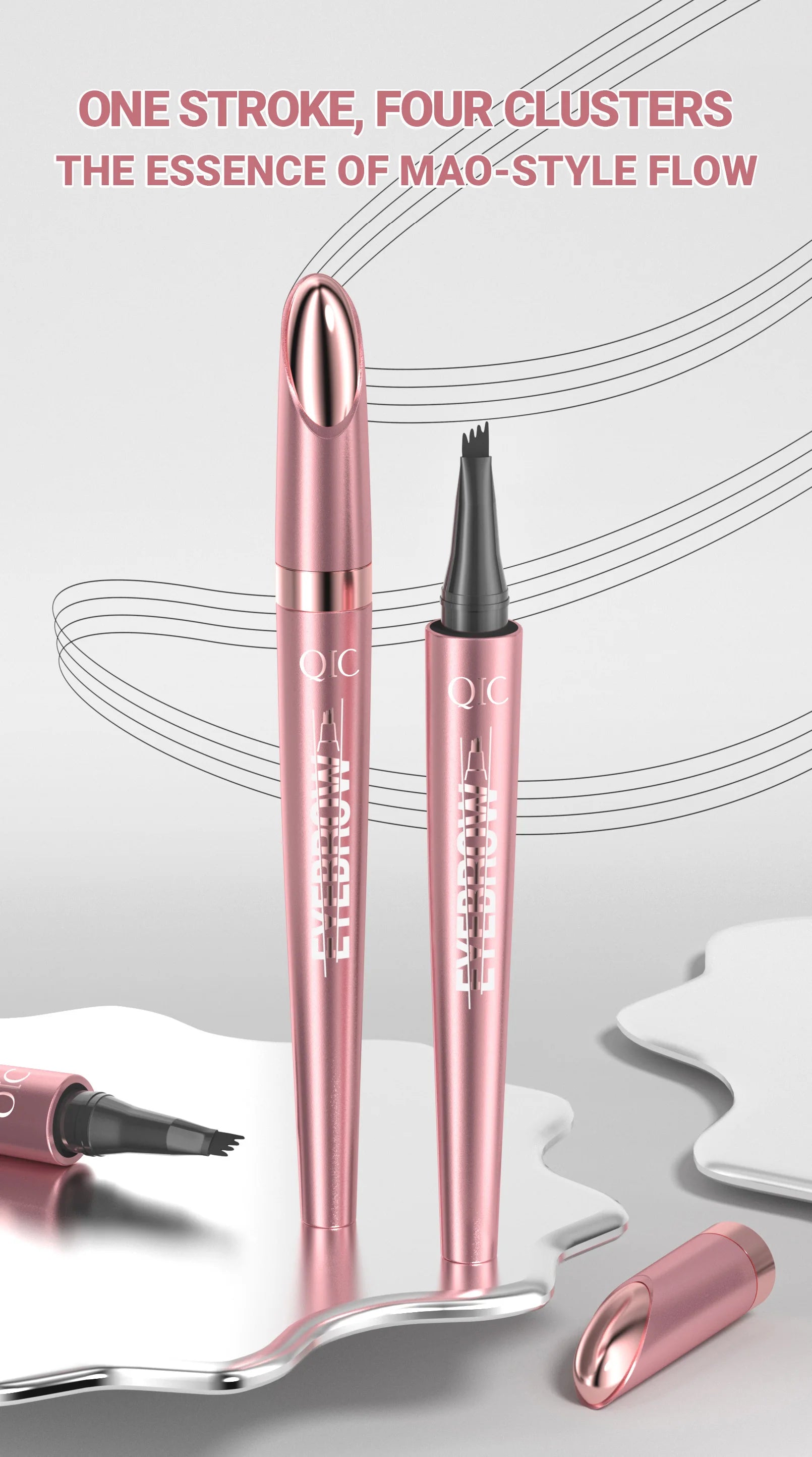 Crayon à Sourcils Magique 4 Fourchettes – Microblading 3D, Imperméable & Couleur Naturelle
