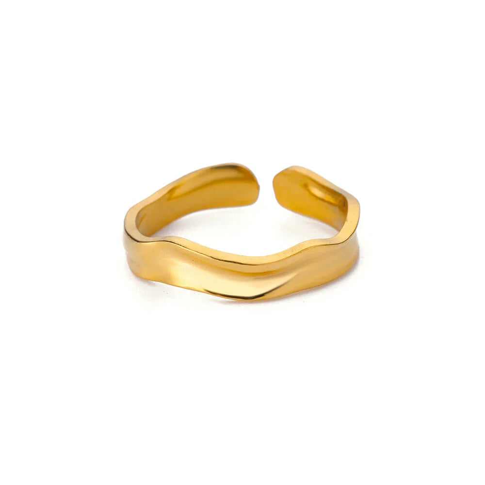 Bague Géométrique en Acier Inoxydable Couleur Or 18K – Zircon & Œil Protecteur