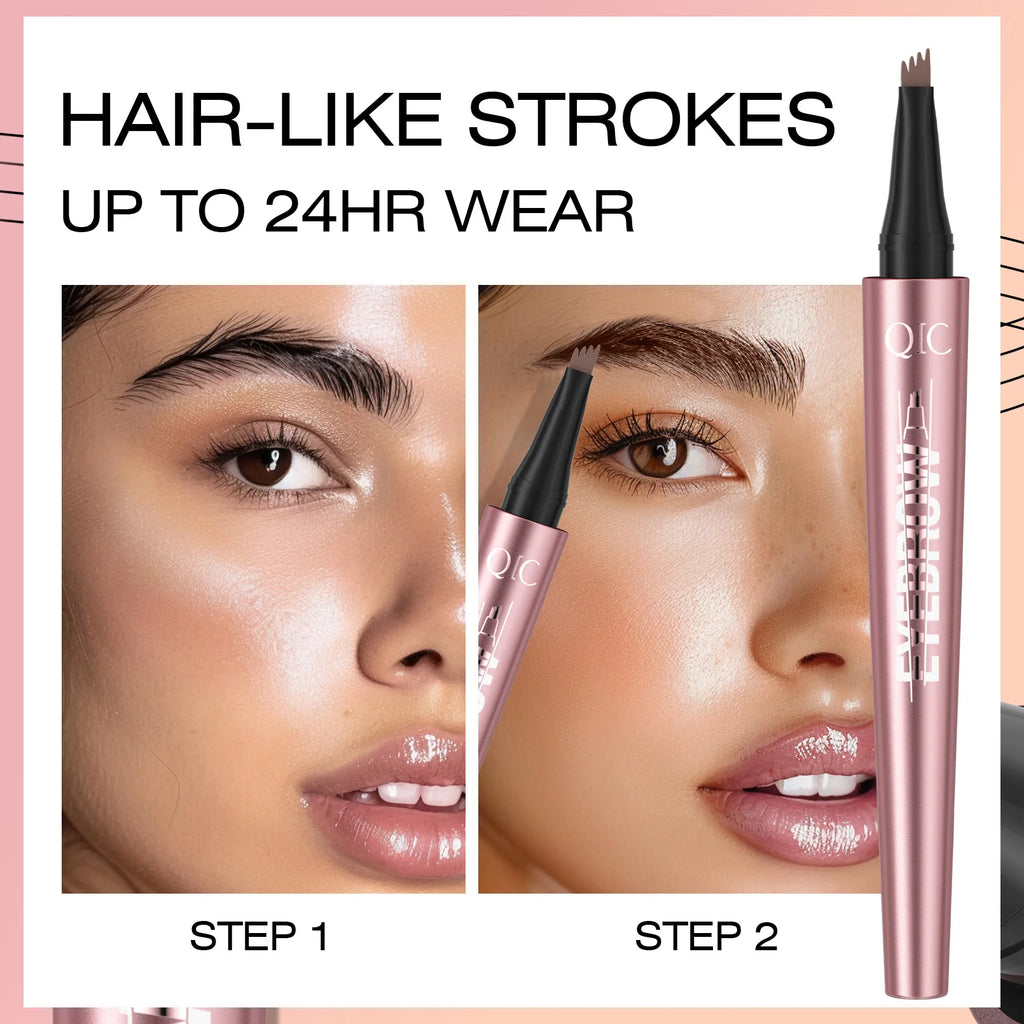 Crayon à Sourcils Magique 4 Fourchettes – Microblading 3D, Imperméable & Couleur Naturelle