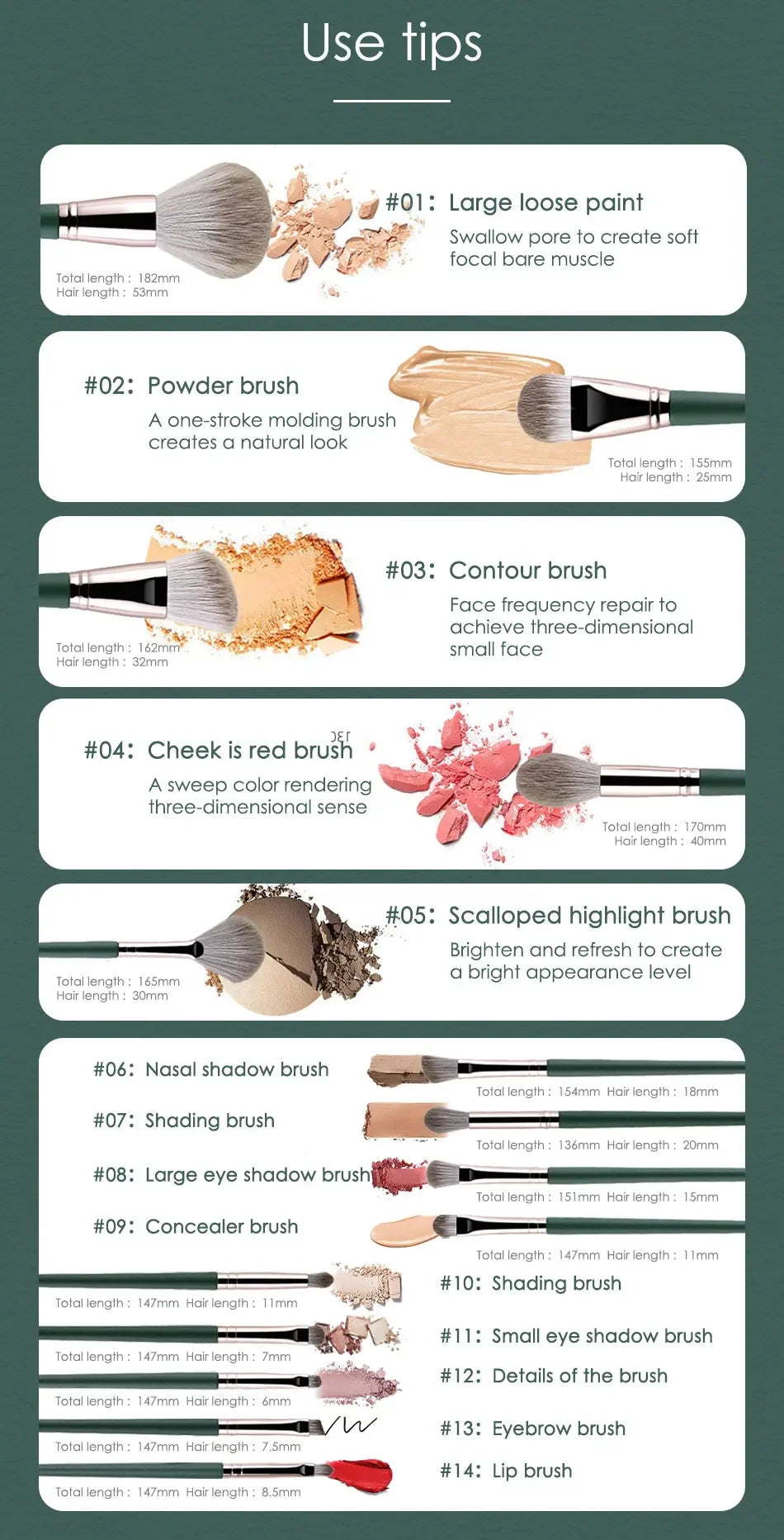 Kit de 14 Pinceaux De Maquillage pour Débutant et Professionnel