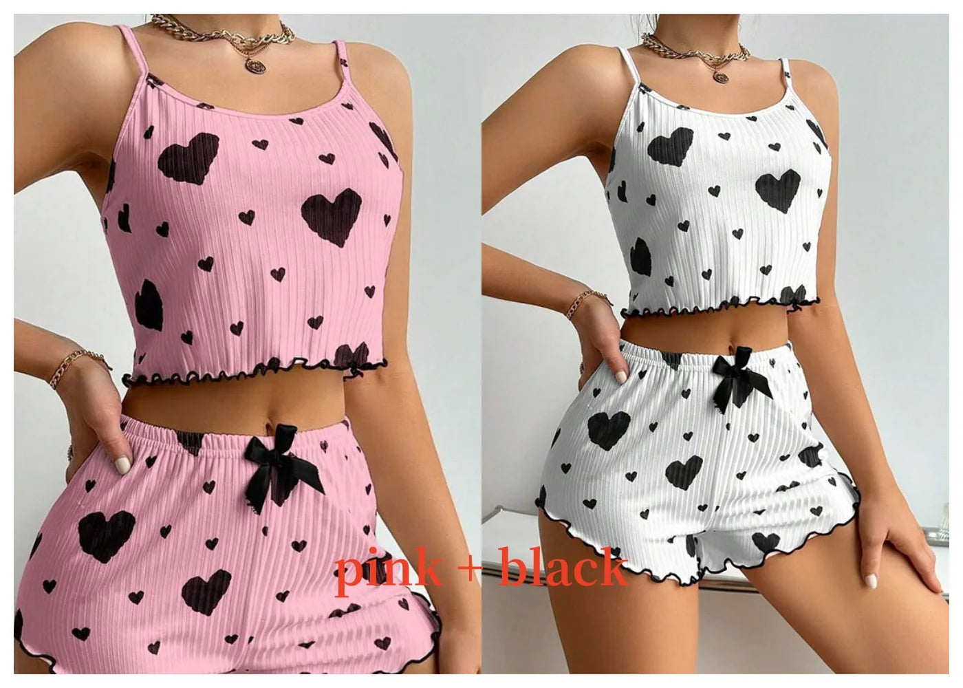 Ensemble de Pyjamas d’Amour pour Femmes – Vêtements de Nuit Courts 2 Pièces, Doux et Respirant