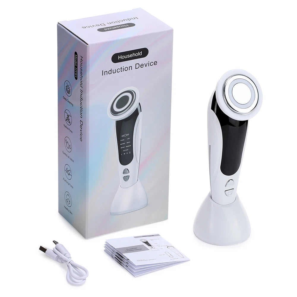 Masseur Facial EMS à Lumière LED, Vibrant et Chauffant